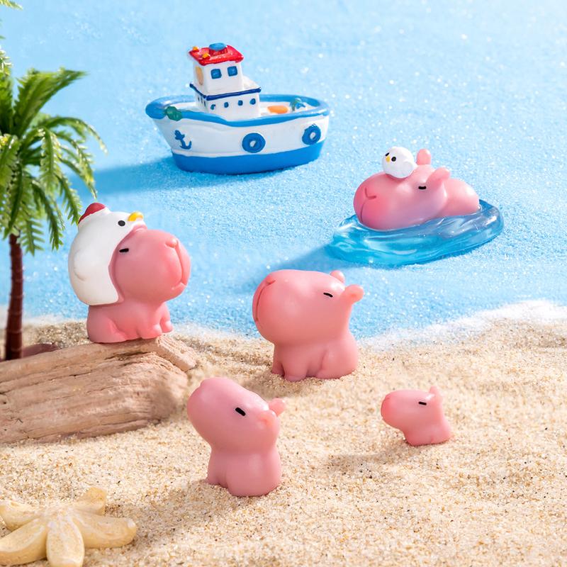 Mini Pink Capibara Ornament Cartoon Capybara Micro Landscape Model Dollhouse Decoration Car Interior