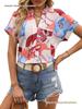 Women's Colorful Floral Print V-Neck Short-Sleeve Top - Summer Fashion