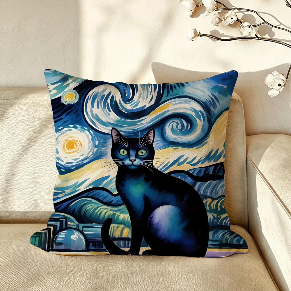 Art Van Gogh Irises BBlack Cat Cushion Cover Pillow Case Antidustmite Pillowcase Silky Short Plush Sofa Cushion Cover hot