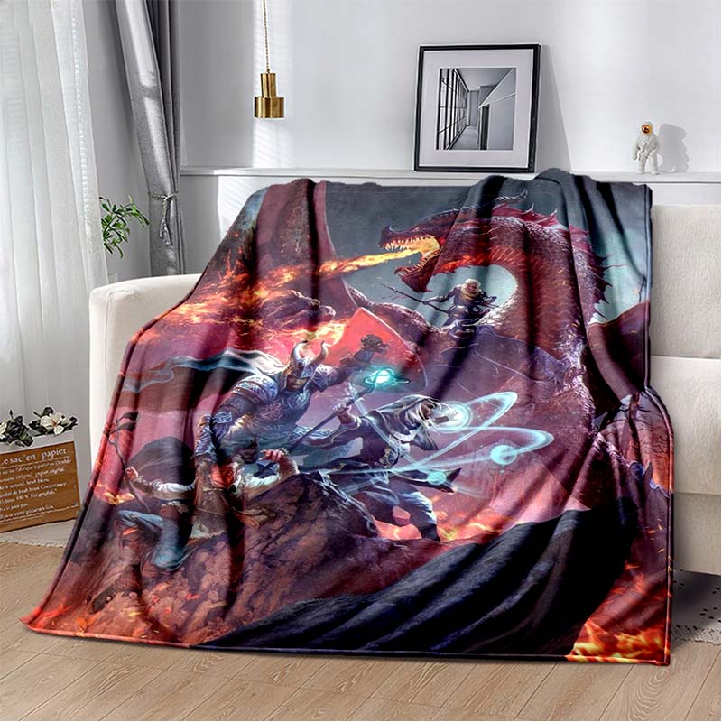 Dungeons & Dragons Red Dragon Print Flannel Blanket, Soft Throw Blanket for Sofa Bed