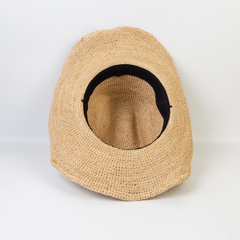Handgehäkelter Western-Cowboyhut aus natürlichem Raffiastroh für Damen Herren Sommer Breiter Rand Sonnenhut Outdoor Atmungsaktiv Strand Panama