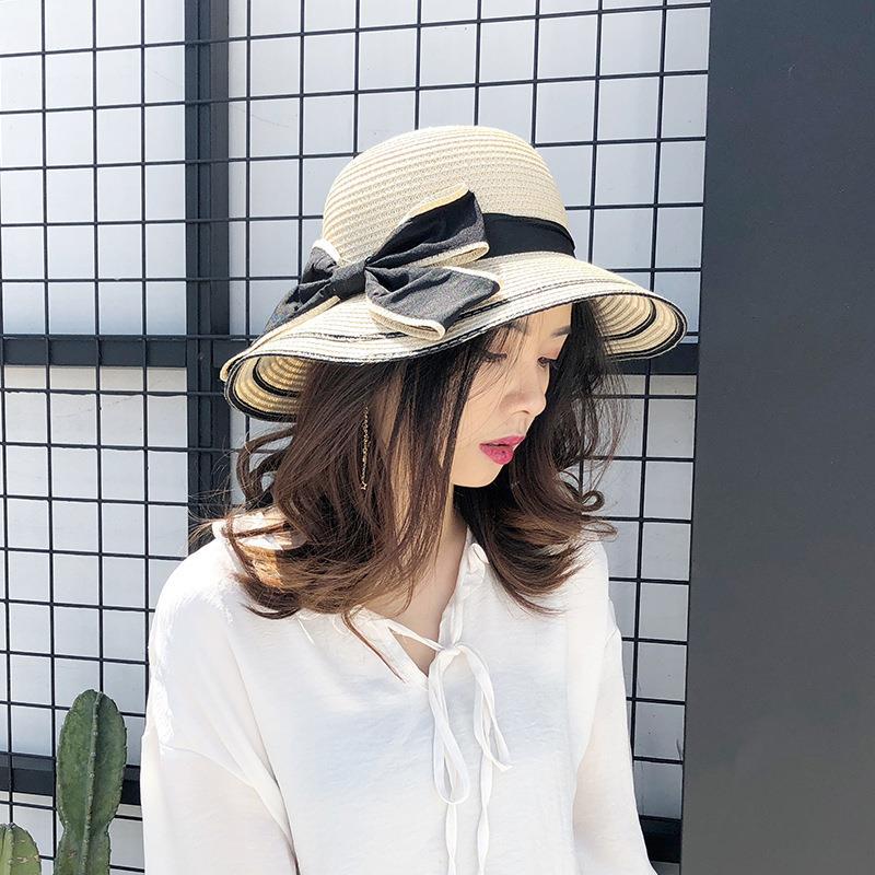 Sombreros de Panamá para Mujer, Sombrero de Paja para Playa con Ala Ancha, Protección Solar y Elegante Gorra de Verano para Exteriores con Lazo H65