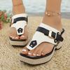 Fashion 2025 Plus-size Fashionable Summer New Height-increasing Thick-heeled Metal Buckle Slippers with a One-shoulder Beach Flip-flops
