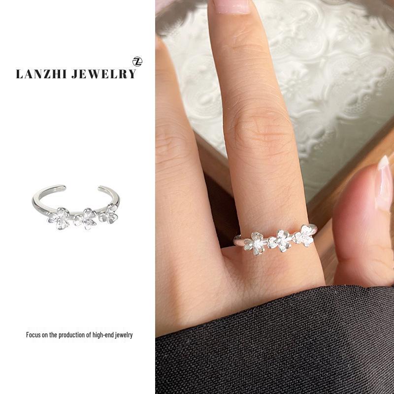 

Кольцо открытое женское Lan Zhi с корейским цветочным дизайном из стерлингового серебра 925 пробы Adjustable Opening