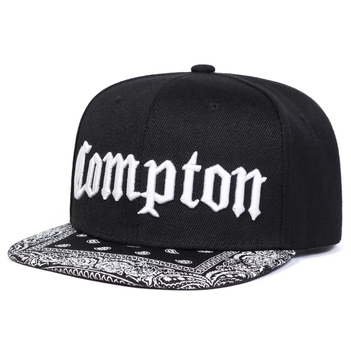 

Unisex COMPTON Letter Embroidery Hip-hop Hats Spring Autumn Adjustable Casual Snapback Baseball Caps Outdoor Sunscreen Hat чорний білий колір