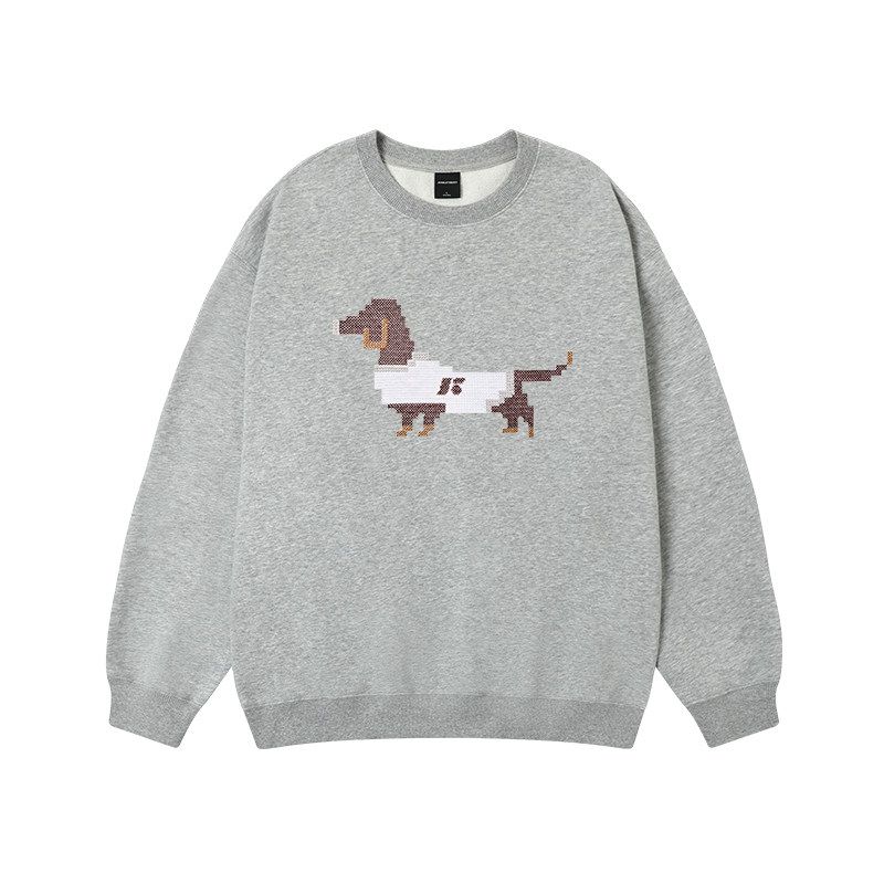 Jungle Tiger Fun Cross-Stitch Puppy Crewneck Sweatshirt for Men, Street Style, 420g Heavyweight Thickened Couple's Top for Women