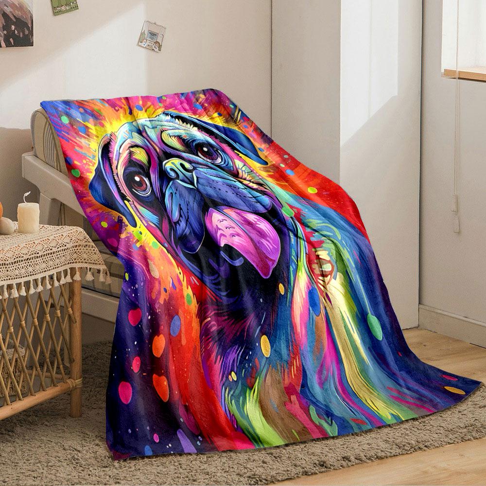 Colorful Pug Pattern Blanket for All Seasons Blanket Lunch Break Throw Gift