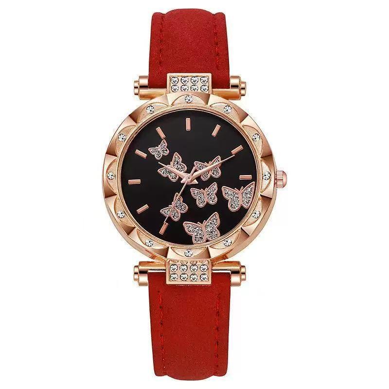 Douyin Fashion Seven-Butterfly Diamond Women's Leather Strap Watch