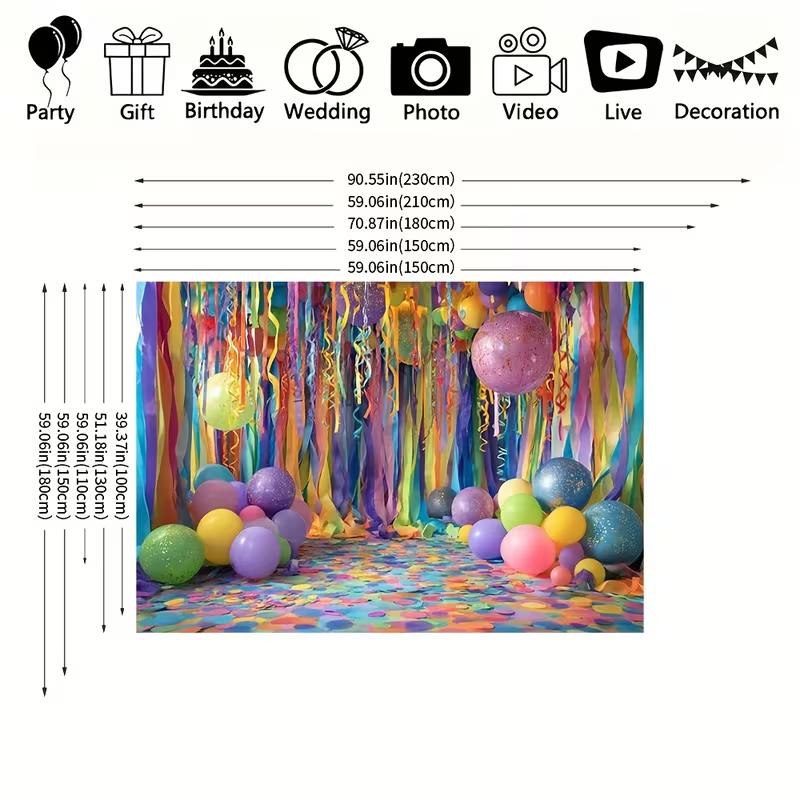 2D Bright Multicolor Confetti Backdrop with Balloons for Birthday Party Banner