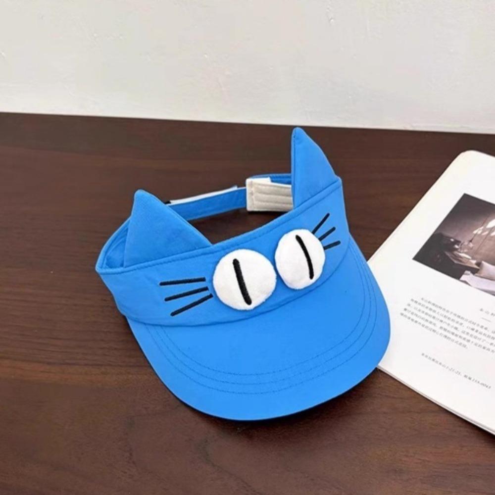 Adorable Big Eyes Cat Visor Cap Sun Protection Cat Ears Sun Hat Fashion Kitty Hollow Hat  Summer
