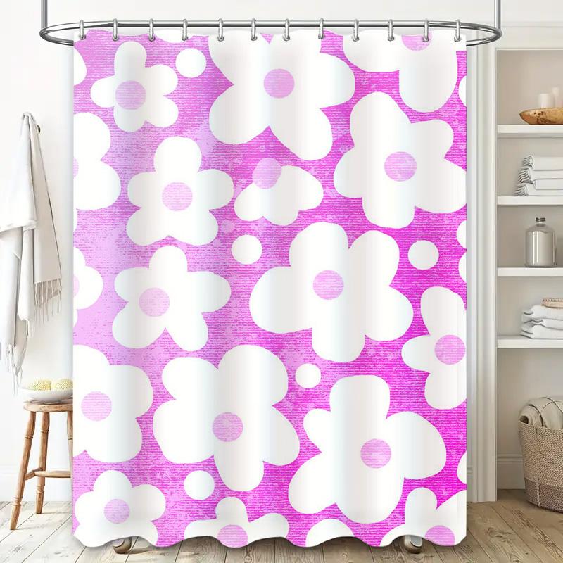 Vintage Style Floral Shower Curtain Waterproof Bathroom Decor Home Decoration Pink White Flower Pattern Print Fabric Liner Size: