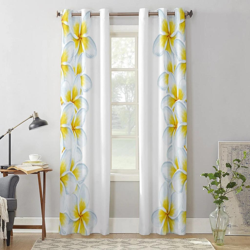 Perdele pentru ferestre cu flori albe Plumeria pentru dormitor, jaluzele cu imprimare modernă, perdea pentru living, decorațiuni interioare