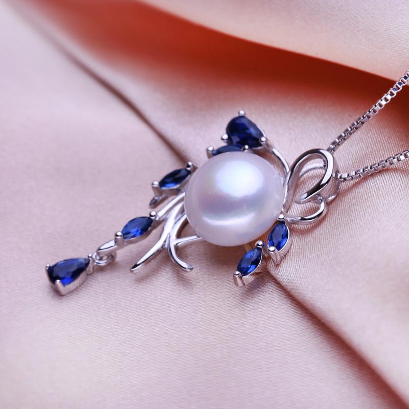 seniko 10-11mm Big Freshwater Pearl Fashion Green Austrian Crystal Leaf Necklaces For Women