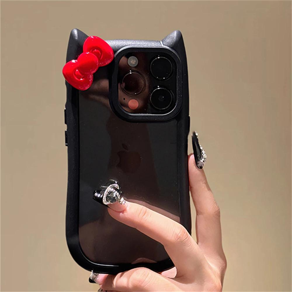 Kawaii 3D Schleife Katzenohren Klare Hülle Für iPhone 16 Pro 15 14 13 11 12 Pro Max 15 Plus X XR XS Koreanisches Süßes Mädchen Silikonhülle