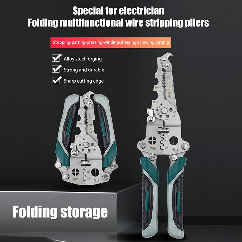 1Pcs Foldable Wire Stripper Multi-Function Pulley Tool For Crimping Splitting Winding Ideal For Electricians