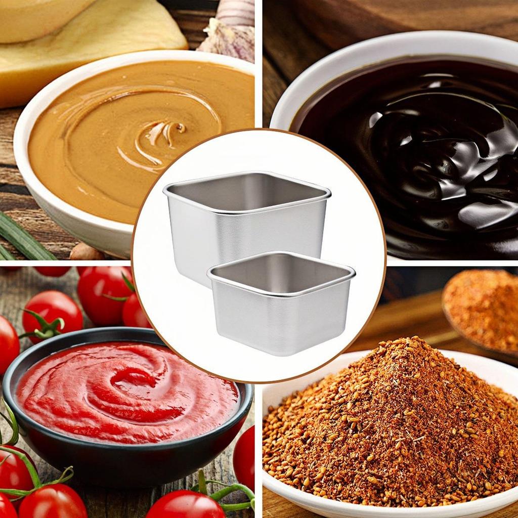 Stainless Steel Sauce & Salad Container with Silicone Lid, 60/180ml, Leakproof Square Design