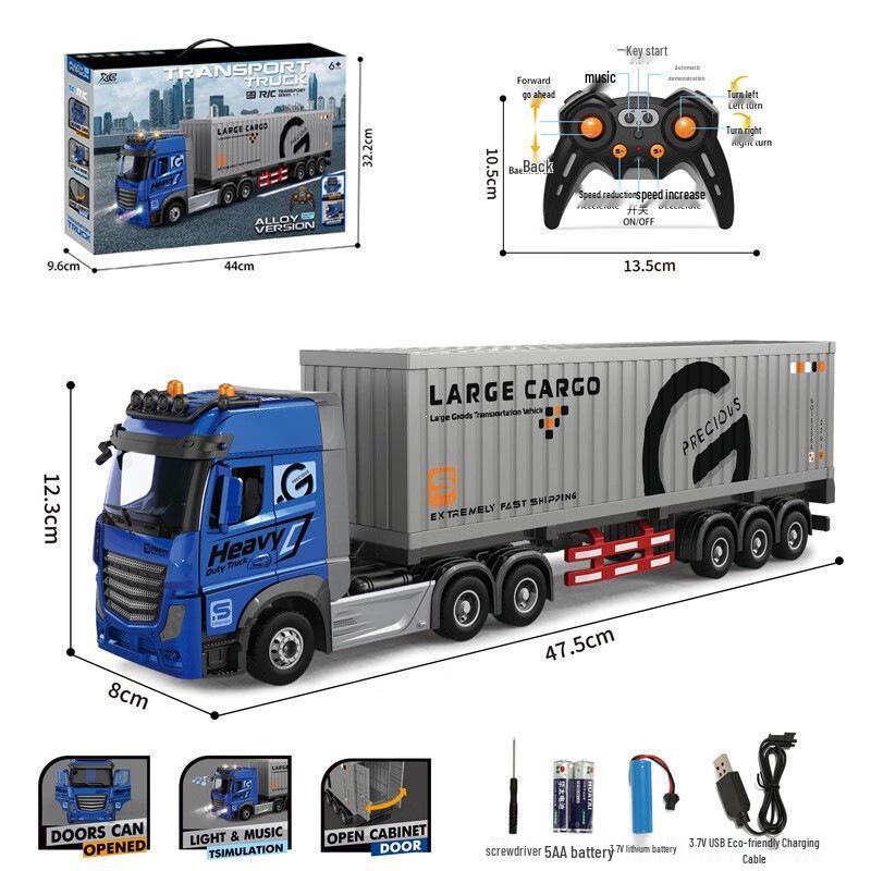 Remote Control Children's Alloy Truck with Music: Double-decker Transport, Openable Doors, Container, Oil Tank, Freight Toy.