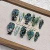 Green Butterfly Handmade Medium-Long Fake Nails Exquisite Nail Art