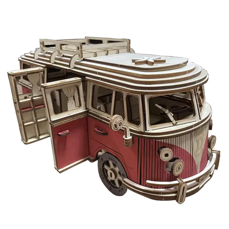 3D Car Wooden Puzzle Retro Bus Camper Van Sailboat Airplane House Model DIY Kids Learning Educational Toys For Children Girls