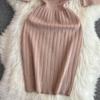 New Summer Women Lapel Knitted Sweater Solid Dress Short Sleeve Sheath Bodycon Mini Party Dresses