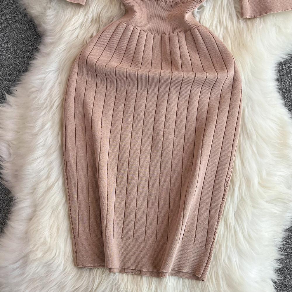 New Summer Women Lapel Knitted Sweater Solid Dress Short Sleeve Sheath Bodycon Mini Party Dresses