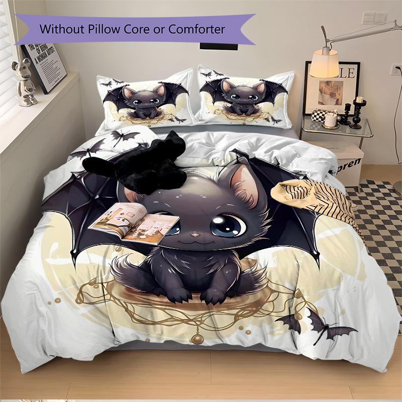 3pcs Delightful bat design Bedding Set, Including 1 Quilt Cover and 2 Pillow Shams, Without Filling, Soft and Comfortable Home Bedroom Fabri