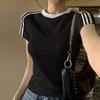 Women's Round Neck Short Sleeve Regular Fit Top Casual Colorblock Cotton T-Shirt