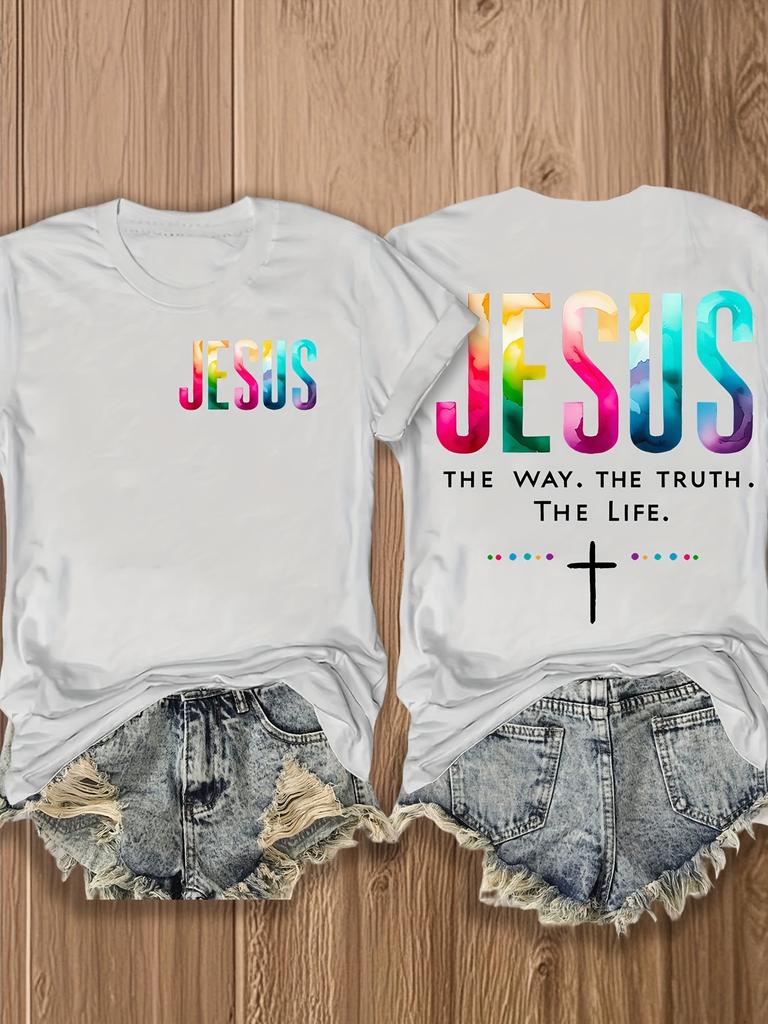 DoubleSided Printed Womens TShirt Jesus The Way the Truth the Life Colorful Christian Womens TShirt Faith Clothing