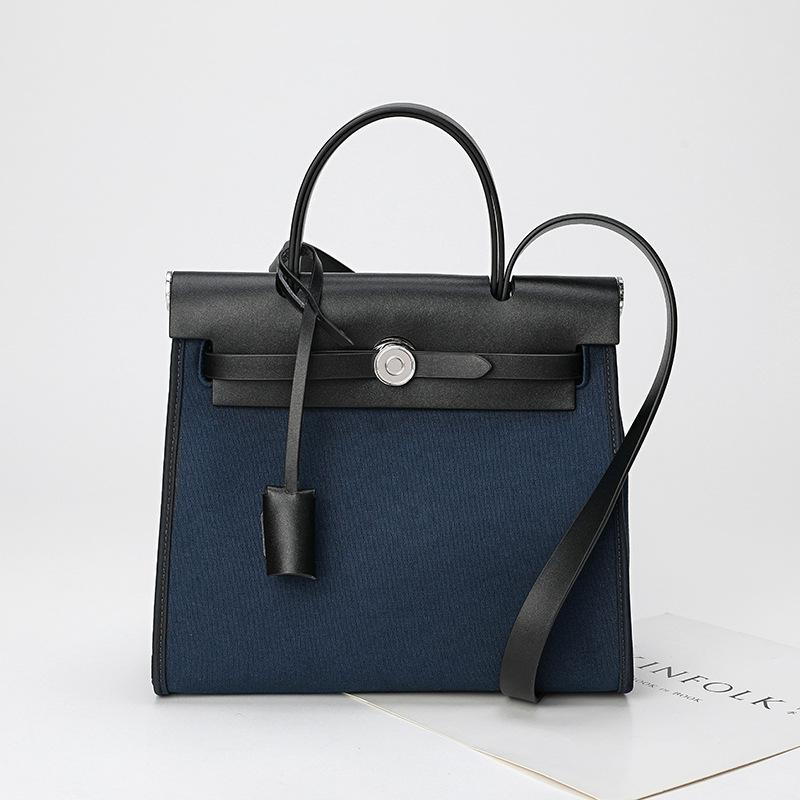 Leather Bag 2022 New Retro Fashion Canvas Kelly Bag Design Sense Contrasting Color Shoulder Messenger Bag Women's Bag