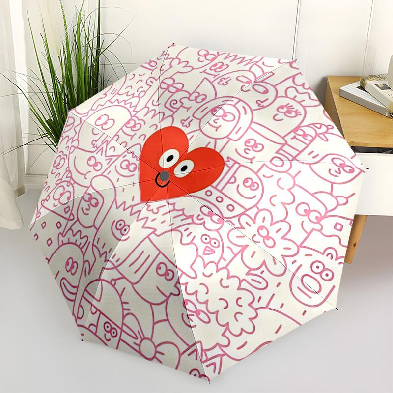 1pc Heart Characters Automatic Open/close Umbrella, 8-Rib sturdy structure, Auto Folding/Opening, Portable Travel Umbrella for Women,239
