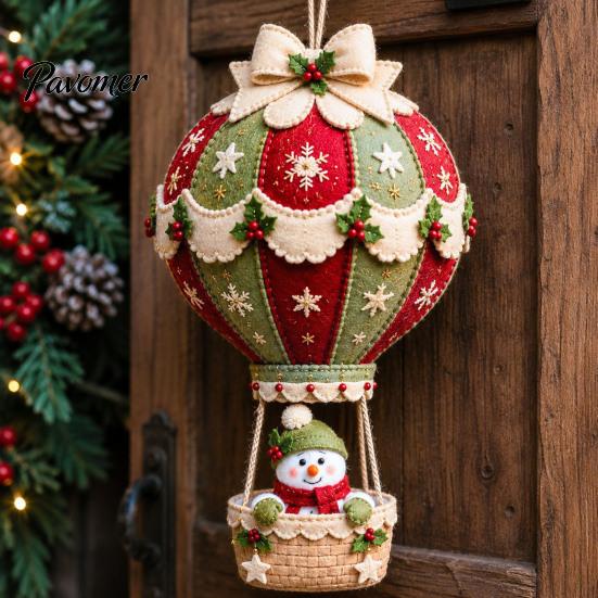 Fabric Sewing Projects for Adults Christmas Hot Air Balloon DIY Kit, 3D Felt Hanging Ornament Santa Family Craft Night Activities Snowman Reindeer
