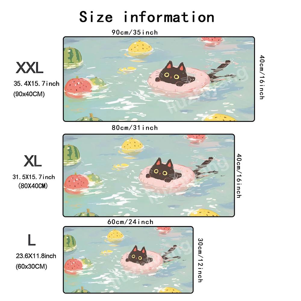 Cats And Fish Mouse Pad Large Computer Office Game Table Mat Rubber AntiSlip Stitched Edge Keyboard Mats 90x40 Xxl Desk Pads