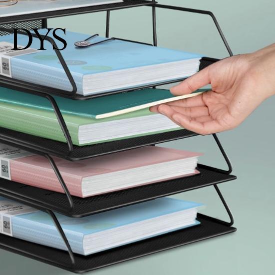 Metal Mesh Organizer 4-Tier Office Storage Rack with Pen Holder Desk Organization Desktop File Stand Manager Accessories Clutter