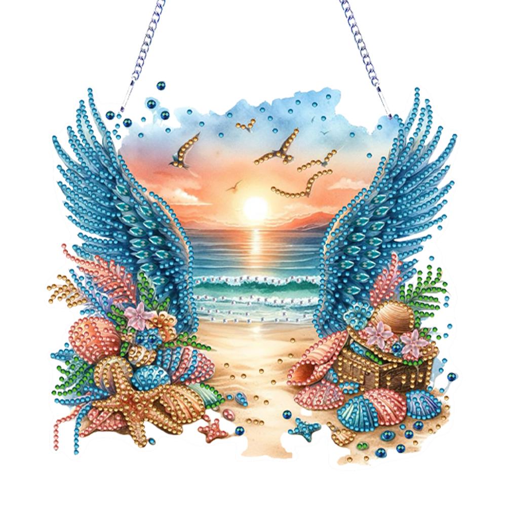 Acrylic Special Shape Love Beach Rhinestone Diamond Art Pendants DIY Diamond Art Pendant Kit Diamond Painting Hanging Pendant