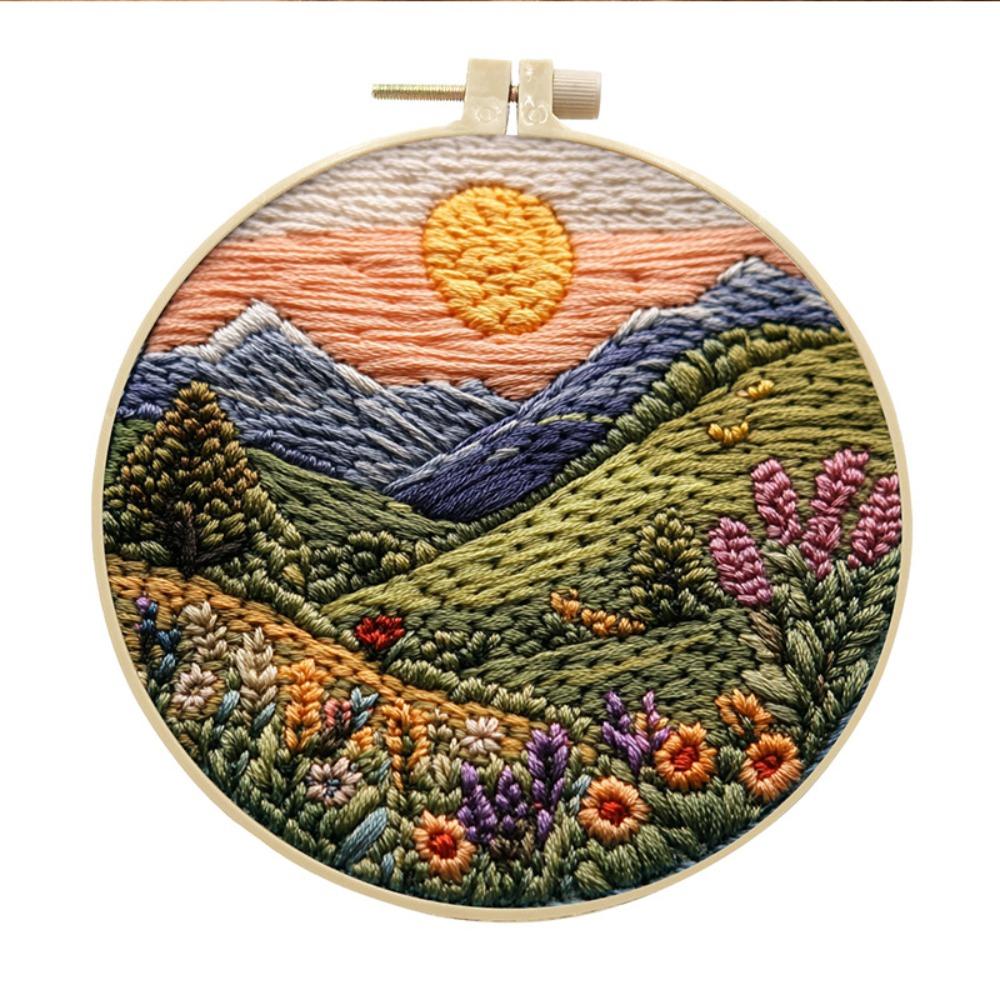 Mountain and Moon Landscape Embroidery Kit Handmade Gift Home Decoration Cross Stitch with Scenery Pattern Sewing accessories