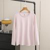 Plus Size Women's Long Sleeve Spring Top - Frayed Hem Snowflake Cotton Shirt, Simple Inner Layer T-shirt for Chubby Girls