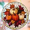 1pc Autumn Pumpkin Sun Catcher - Round Acrylic Stained Glass Style Window Hanging Decor with Pumpkins, Four Seasons Decoration, Novelty Home Decor