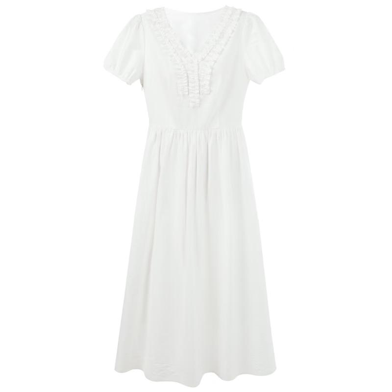 Sancai French Style V-Neck Ruffled A-Line Dress