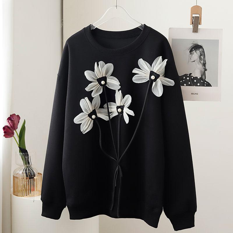 

DIMANAF 2023, новые женские толстовки и свитшоты больших размеров, свободные повседневные осенние топы с длинными рукавами и цветочным принтом, футболка 2023, новый пуловер One Size чёрный