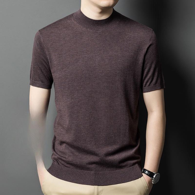 Semi-turtleneck Men's Short-sleeved Sweater Slim-fitting Fashion Versatile Bottoming Shirt Casual T-shirt