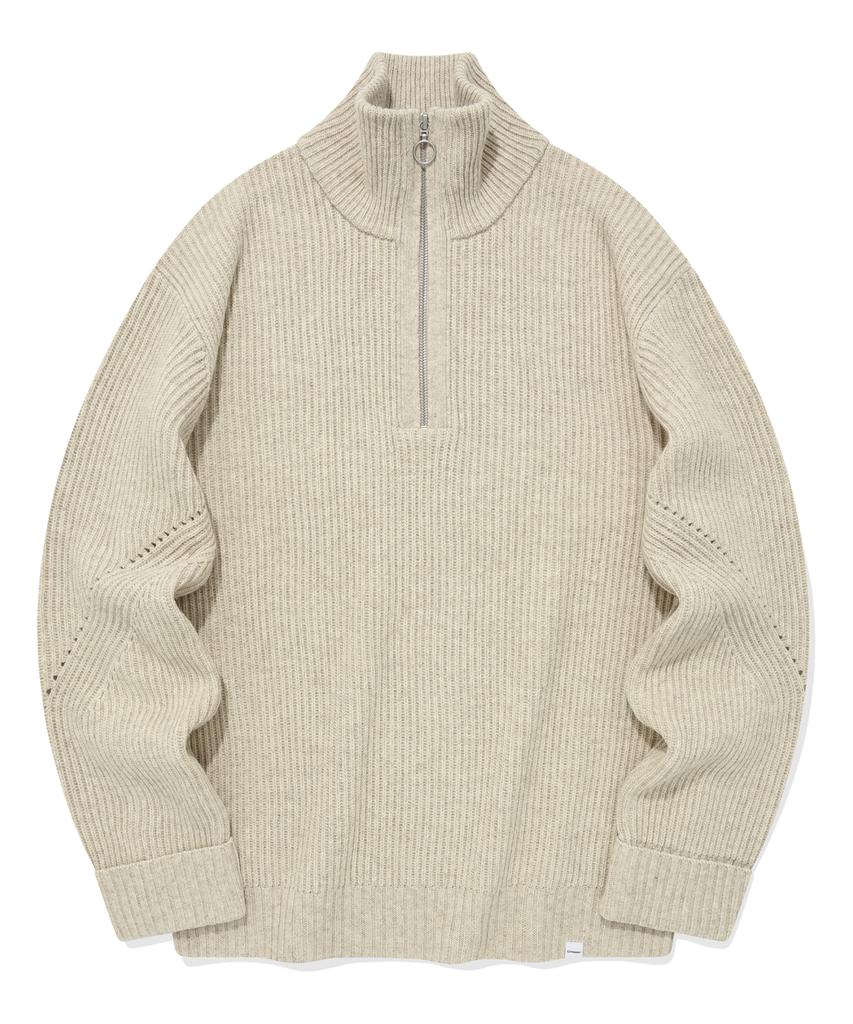 COVERNAT Lambswool Half-Zip Knit Oatmeal