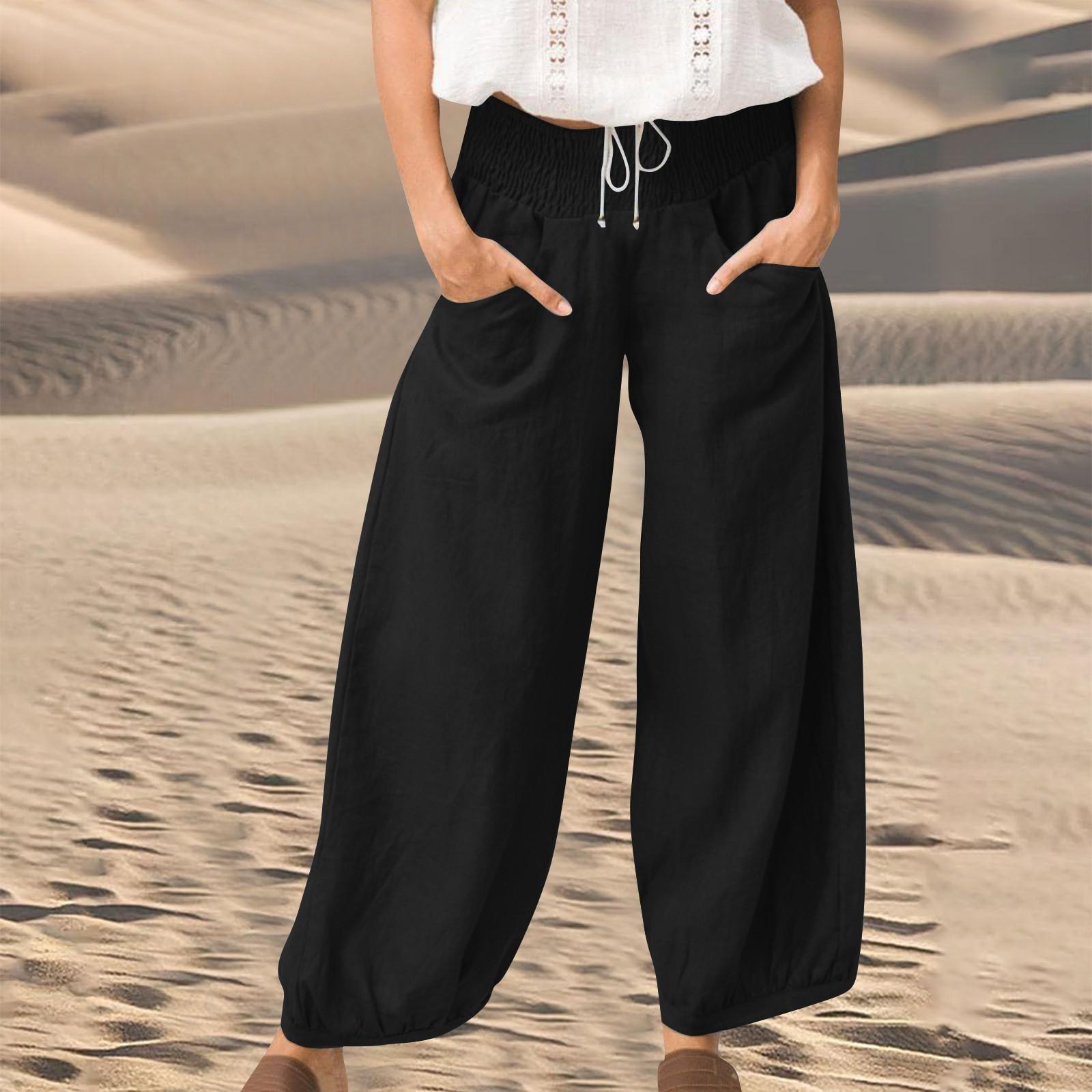 

Летние льняные брюки Bolukets, женские легкие брюки из ткани, повседневные брюки, широкие пляжные брюки L