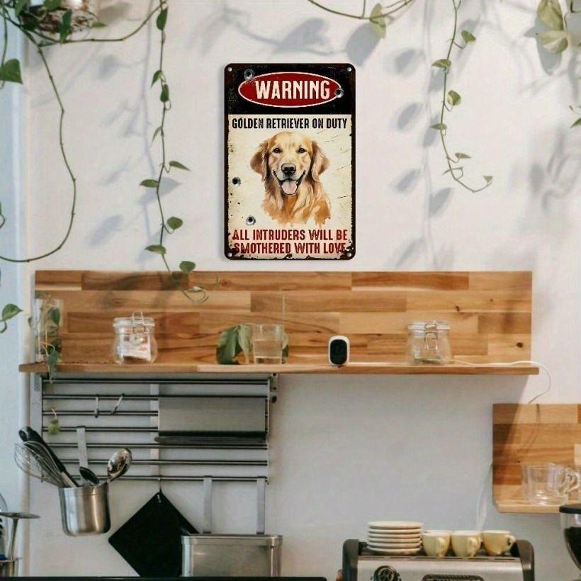 Metall-Wandkunst, Lustiges Golden Retriever Schild, Vintage Türdekor
