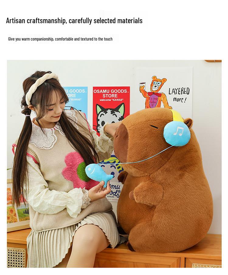 Capybara Headphones Plush Pillow: Adorable Sleeping Doll & Birthday Gift
