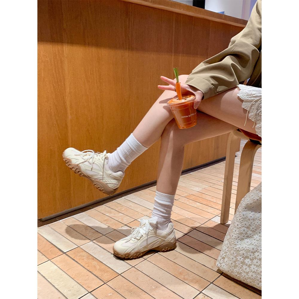 Cowhide version of grape mother original crescent sole lace pearl belt casual sports shoes platform Forrest Gump shoes women's training shoes