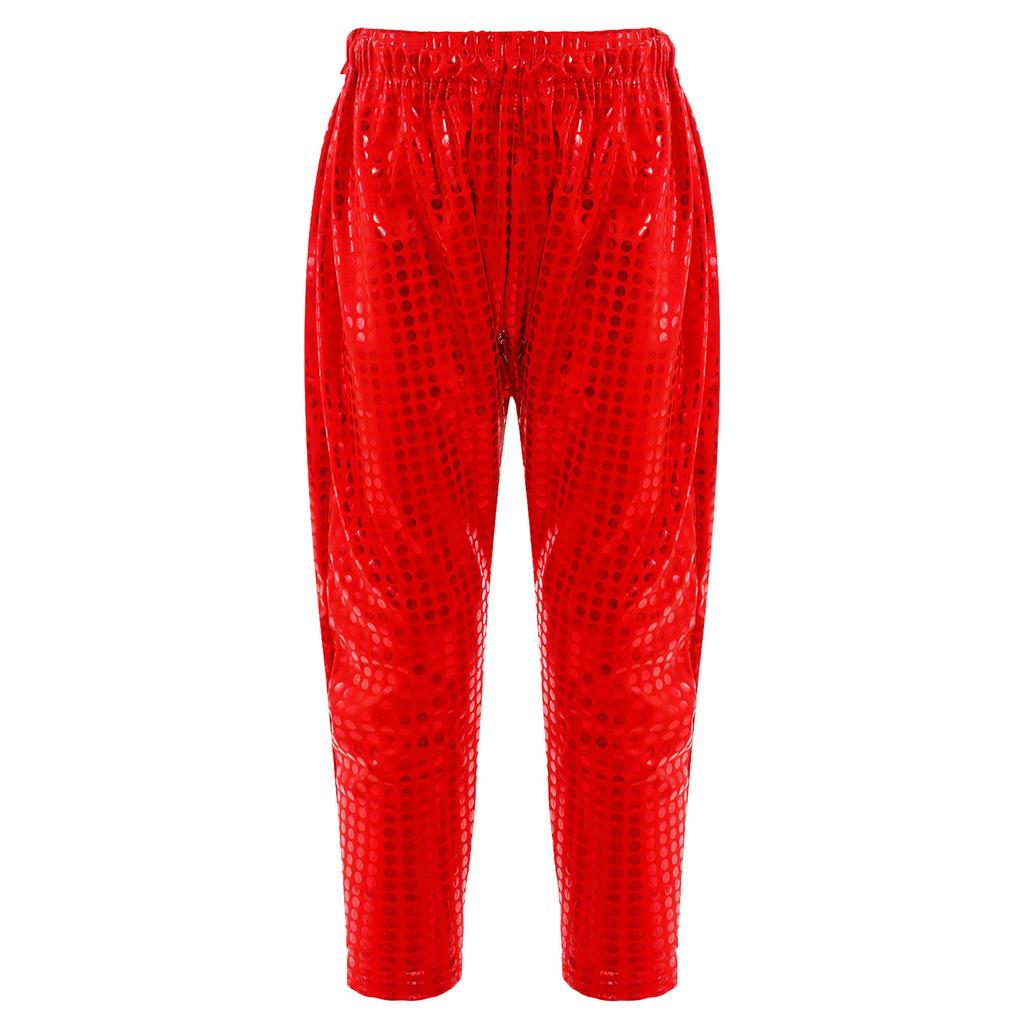 Pantaloni Street Dance Unisex per Bambini Vita Elastica Pantaloni a Carota Pantaloni Harun Pantaloni da Performance con Paillettes Lucide