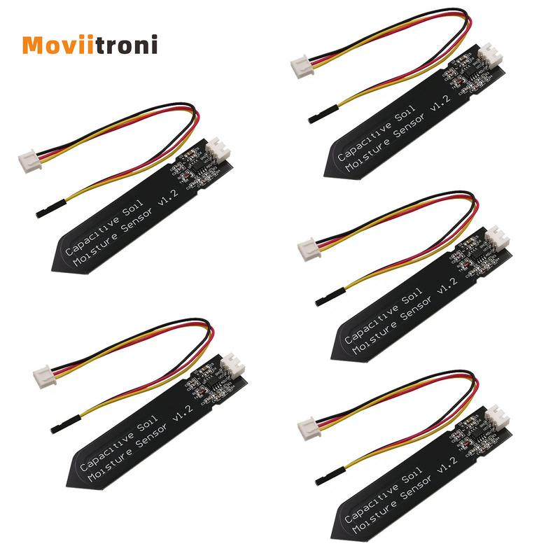 2/5pcs Capacitive Soil Moisture Sensor Module V1.2 Wide Voltage Wire Analog for Moisture Detection Garden Watering DIY