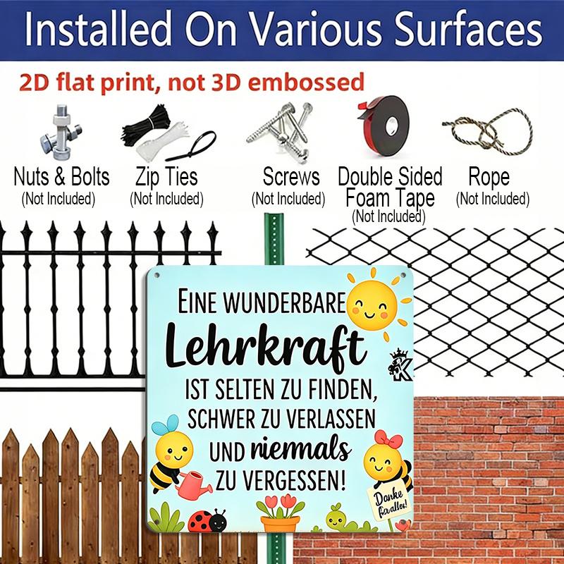 2D Flat, 1pc German Teacher's Day Metal Sign - Retro Lehrkraft Wall Decor Suitable for Classroom, Office, Library, Vintage German Plaque with