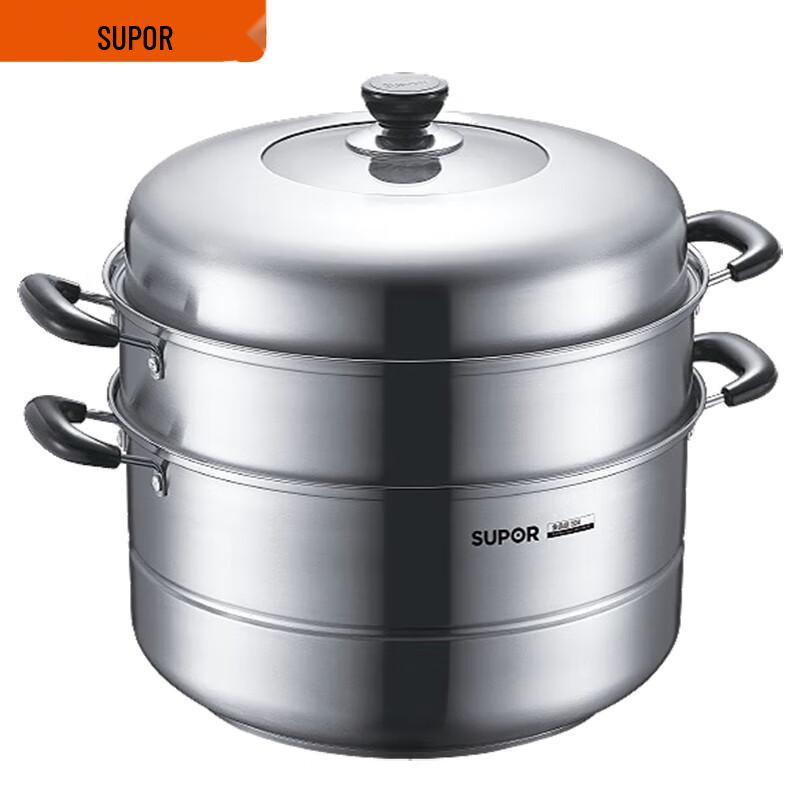 SUPOR 34cm 304 Stainless Steel Steamer with Visible Lid