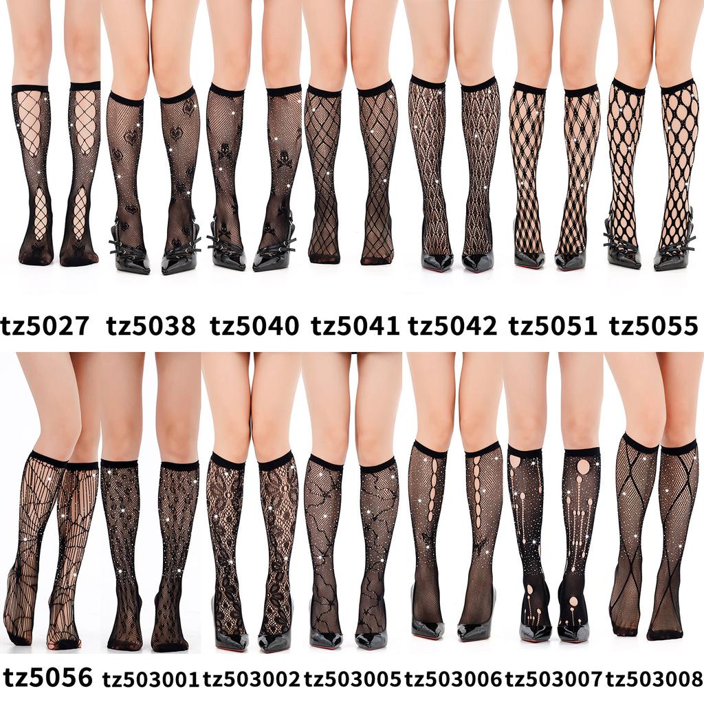 Hot diamond fishing net socks plus diamond black short socks medium tube socks Internet celebrities same size mesh pressure socks white calf socks